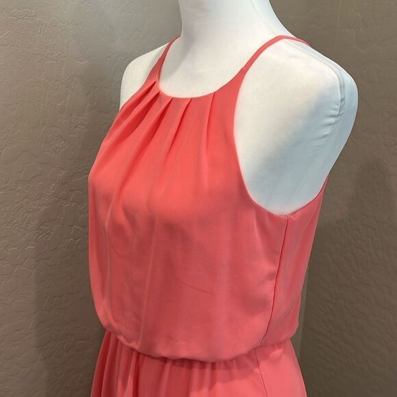 Blue Rain Short Dress Coral/Orange Halter Neck Spaghetti Strap Elastic Waist S - Picture 7 of 12